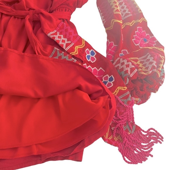 JUDITH March Gypsy Knot Red Embroidered Dress S - Picture 5 of 9